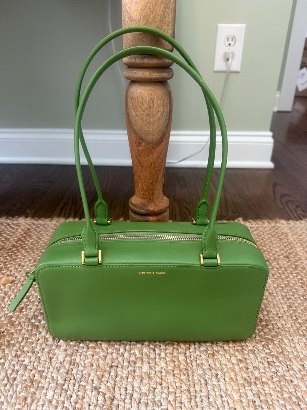 Veronica Beard Bright Green Leather Double-Handle Shoulder Bag